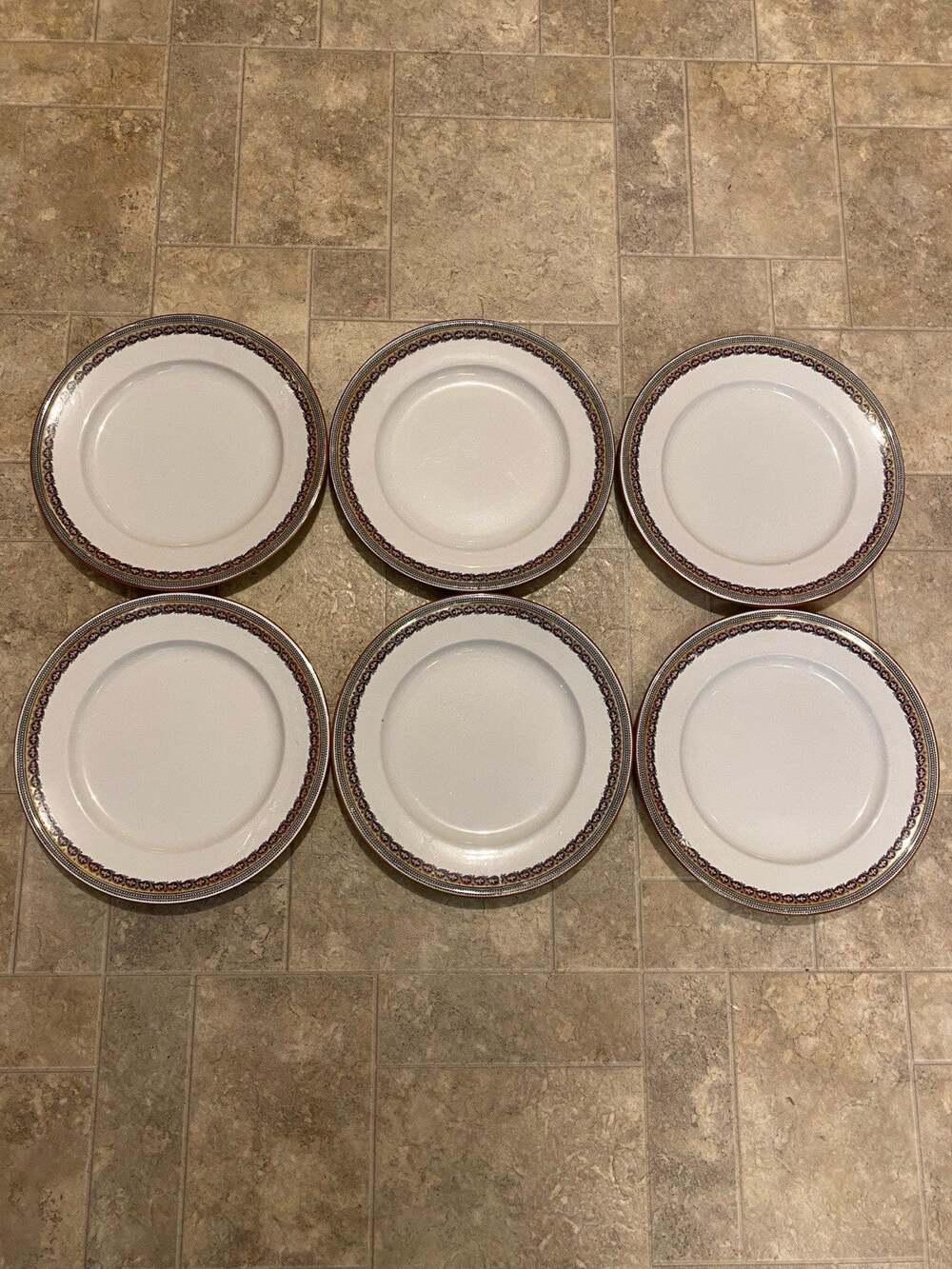 Copeland Indus D7261 Dinner Plates Set of 6 Pink Black Gold English China
